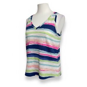 Lilly Pulitzer Sleeveless V-Neck Tank Small Multicolor Stripe 100% Cotton